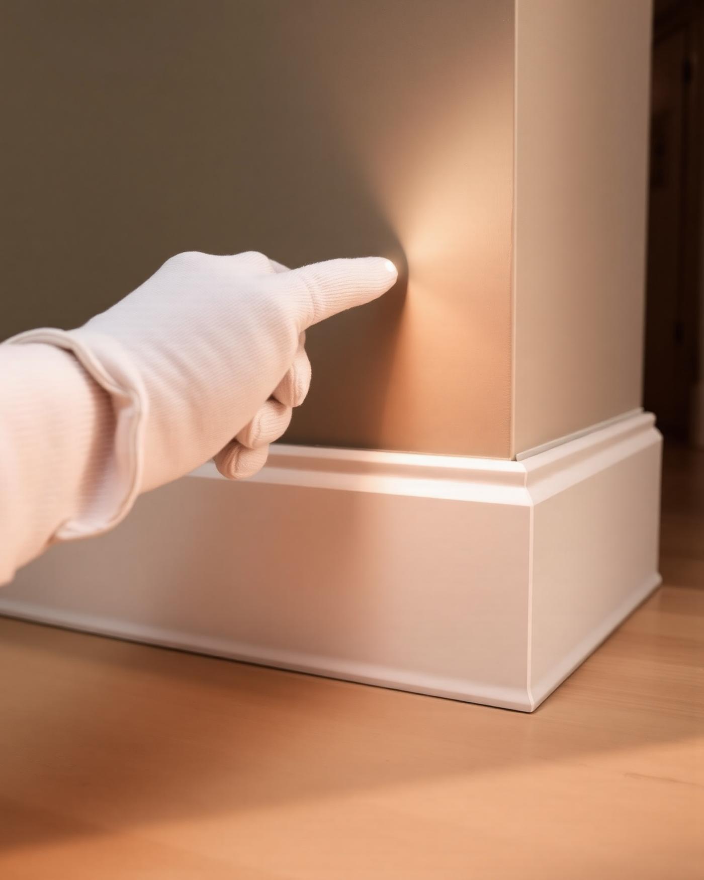 Inspector torch inspecting skirting board